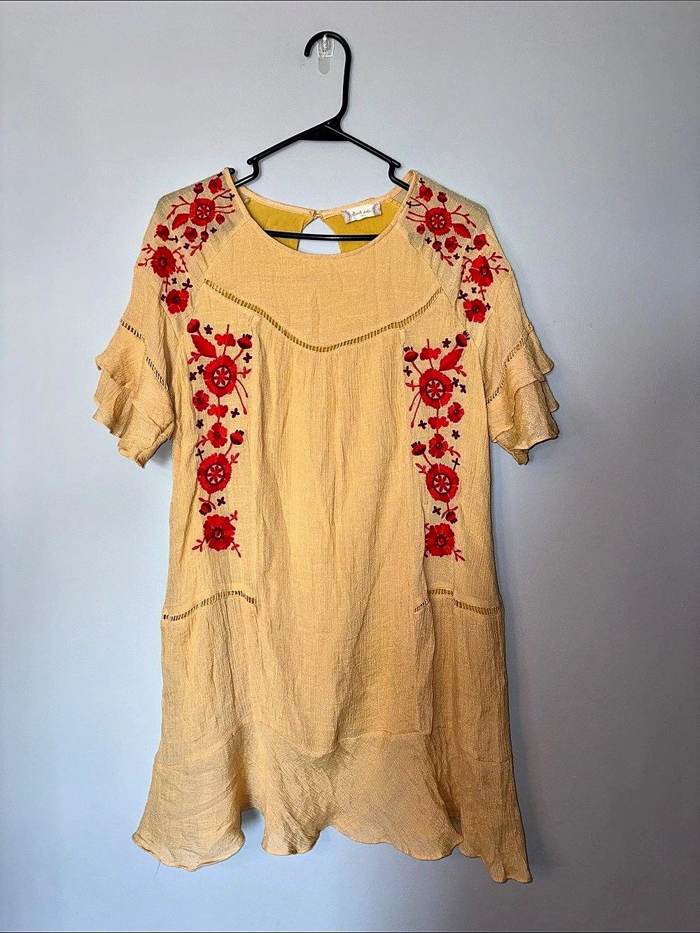 Altar’d State Floral Embroidered Mini Dress in Yellow & Red Medium